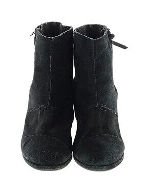 TOMS Desert Black Suede Ankle Zip Wedge Booties – Size 8.5